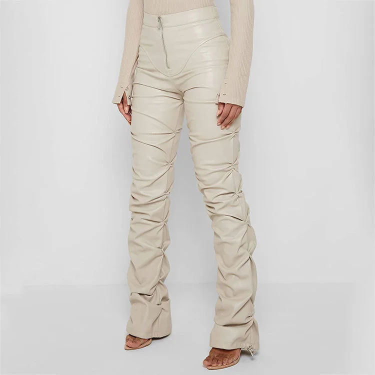 Uveng Fashion Tight Long Leather Trousers Personality Pants