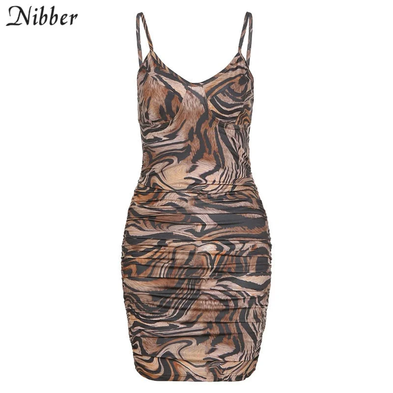 Nibber sexy low cut V-neck Printed graphic dress women summer casual club party wear vintage bodycon sling mini dresses female