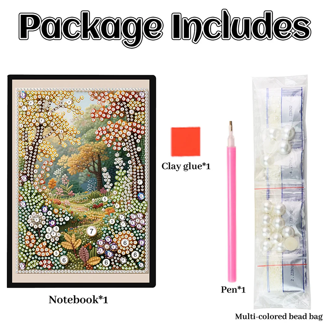 Autumn Forest Partial Pearl DIY 50 Pages A5 Diamond Painting Notebook Special Shaped Diamond Art Diary Book Kits Wireless Strip 5D Crystal Art Paintings Sketchbook for Art Drawing