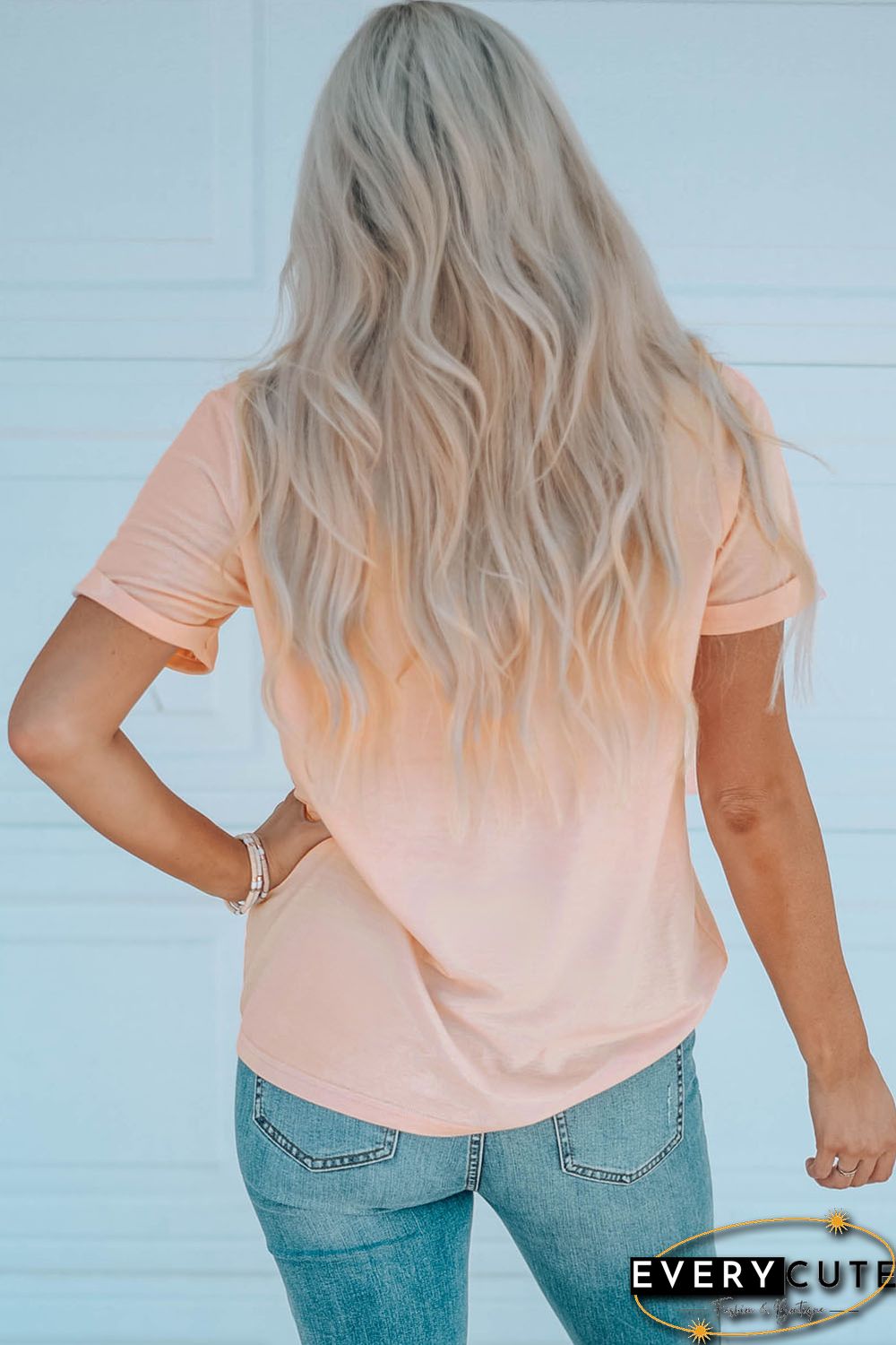 Pink Hello Fall Slogan Pattern Print Crew Neck T Shirt