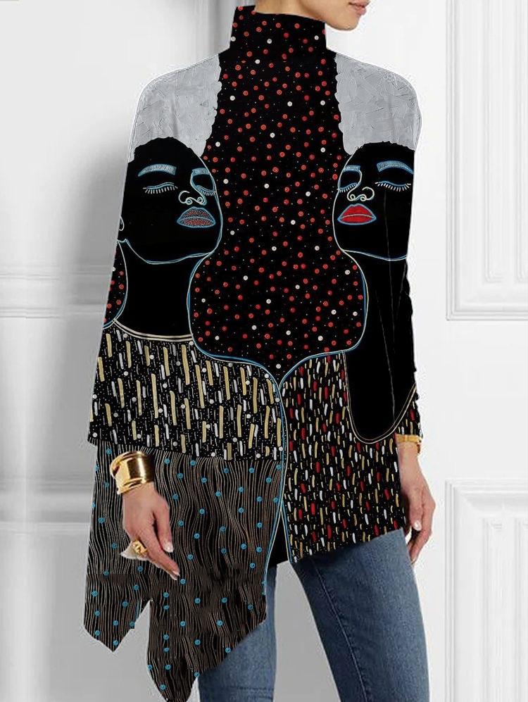 Black girl artistic personality loose high collar long sleeve women's top