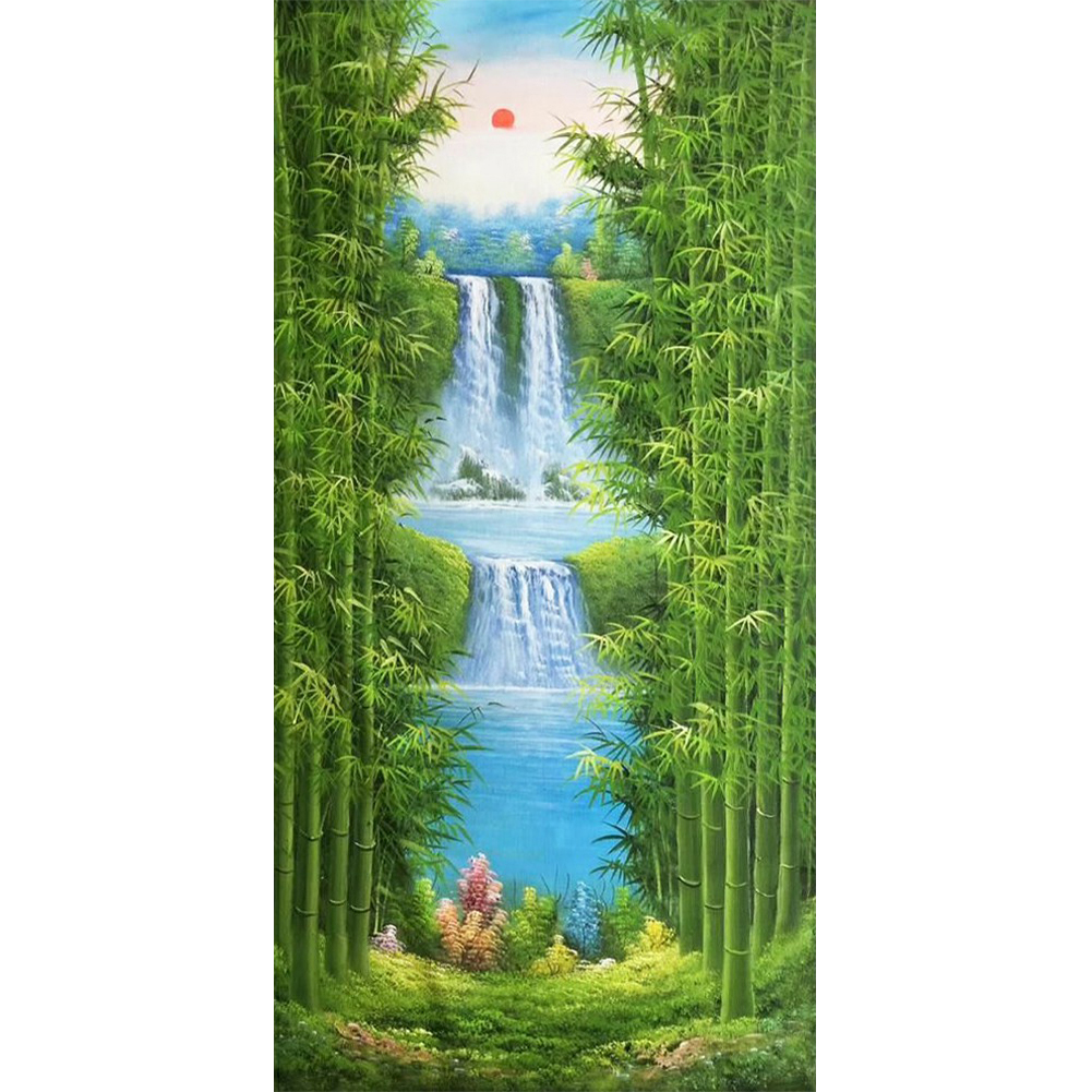 

Bamboo Forest Waterfall - Round Drill Diamond Painting - 40*80CM (Big Size), 501 Original