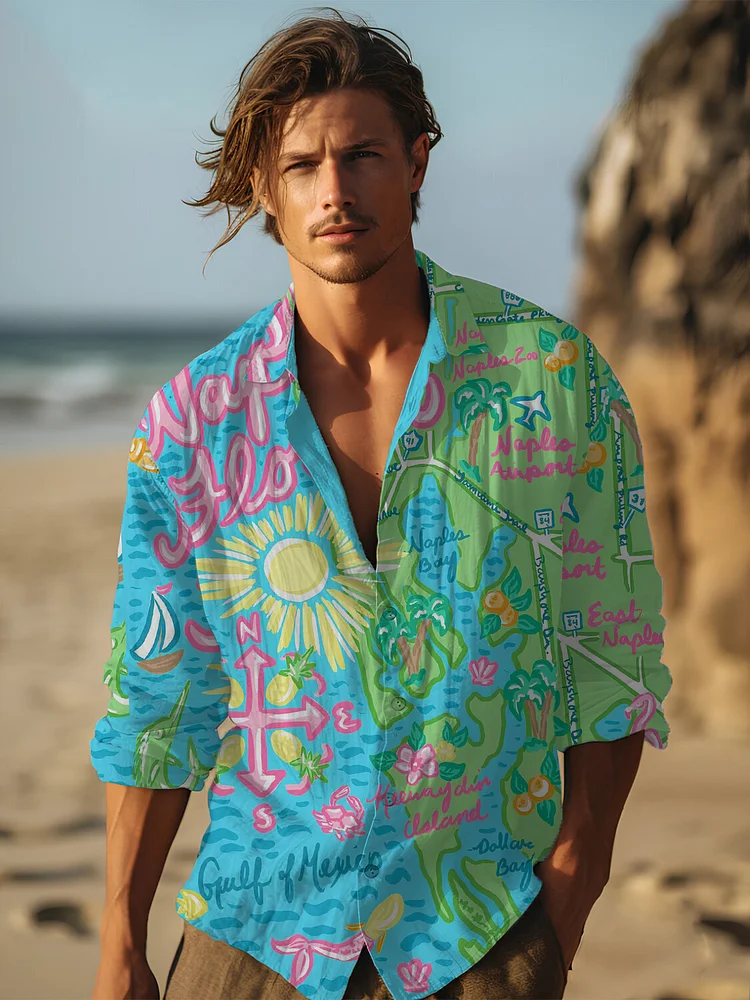Men's Tropical Vacation Naples Florida Art Print Long Sleeve Shirt