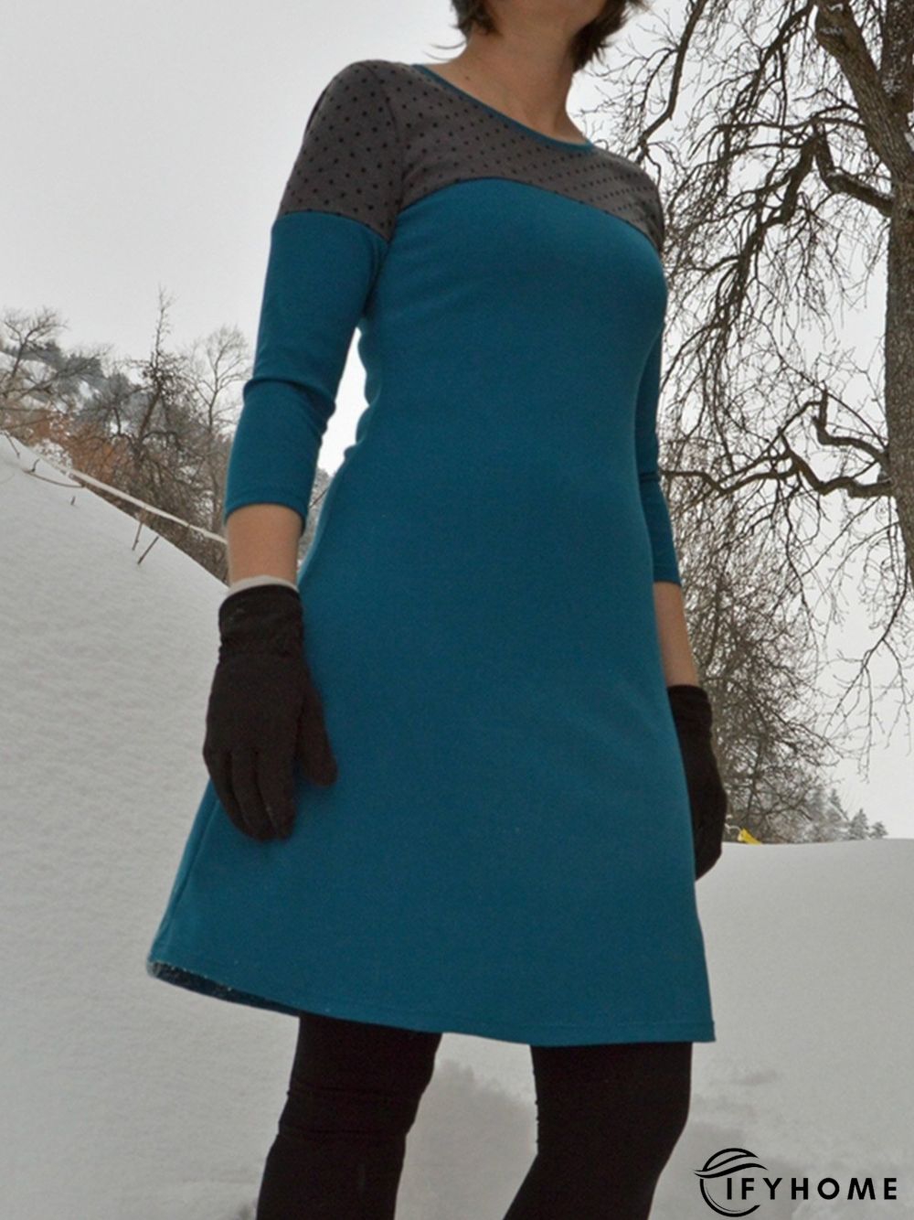 Casual Cotton-Blend Paneled Knitting Dress | IFYHOME