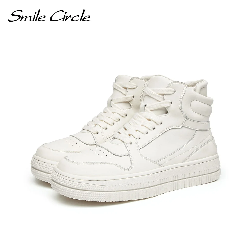 Smile Circle Autumn Women Sneakers Flat Platform Shoes White Casual Round toe High-top Sneakers Ladies Shoes Warm Winter Sneaker