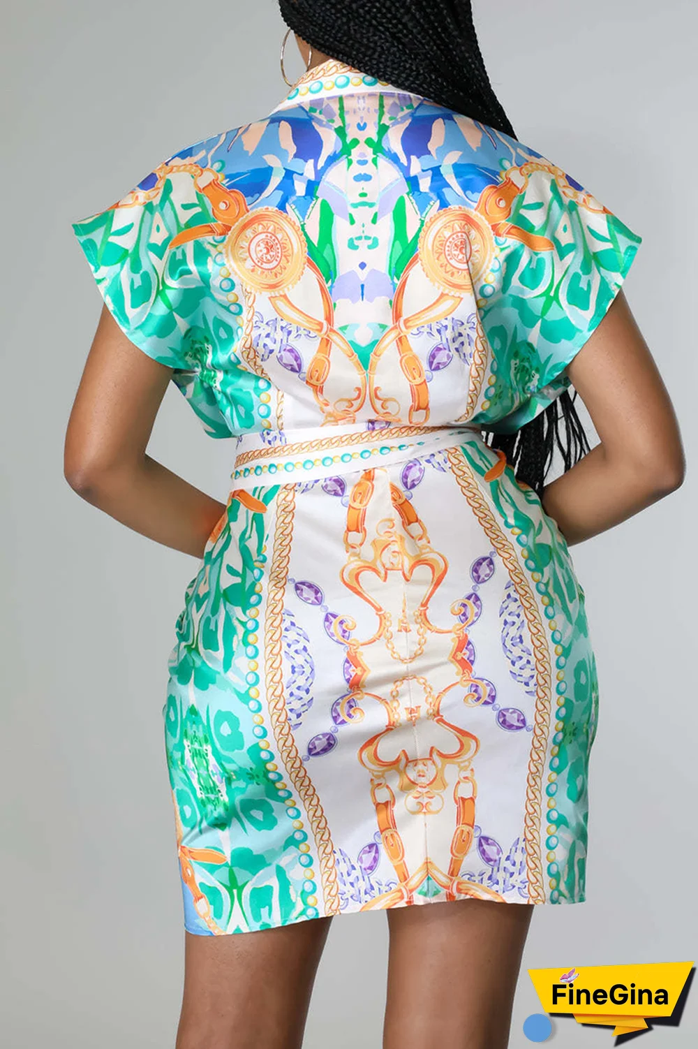 Pink Casual Print Patchwork Turndown Collar Shirt Dress Dresses