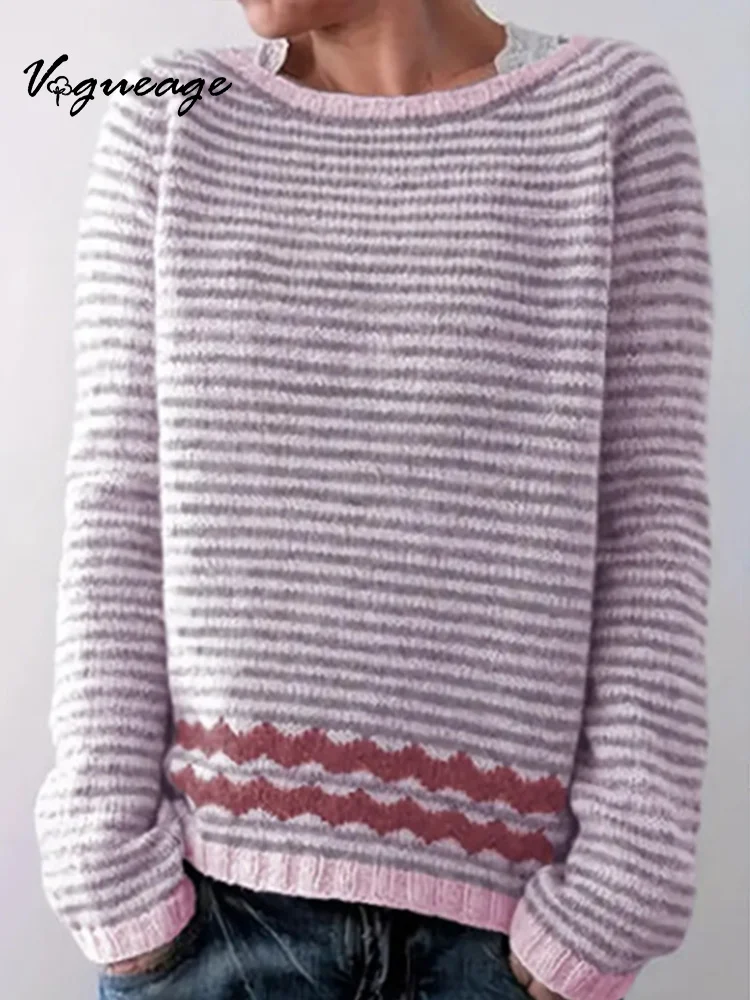 Simple And Stylish Stripes Knitted Sweater