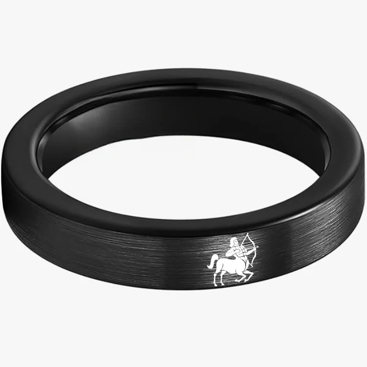 Black Tungsten Carbide Rings Flat Sagittarius Wedding Bands Flat Top Comfort Fit 4MM 6MM 8MM Width