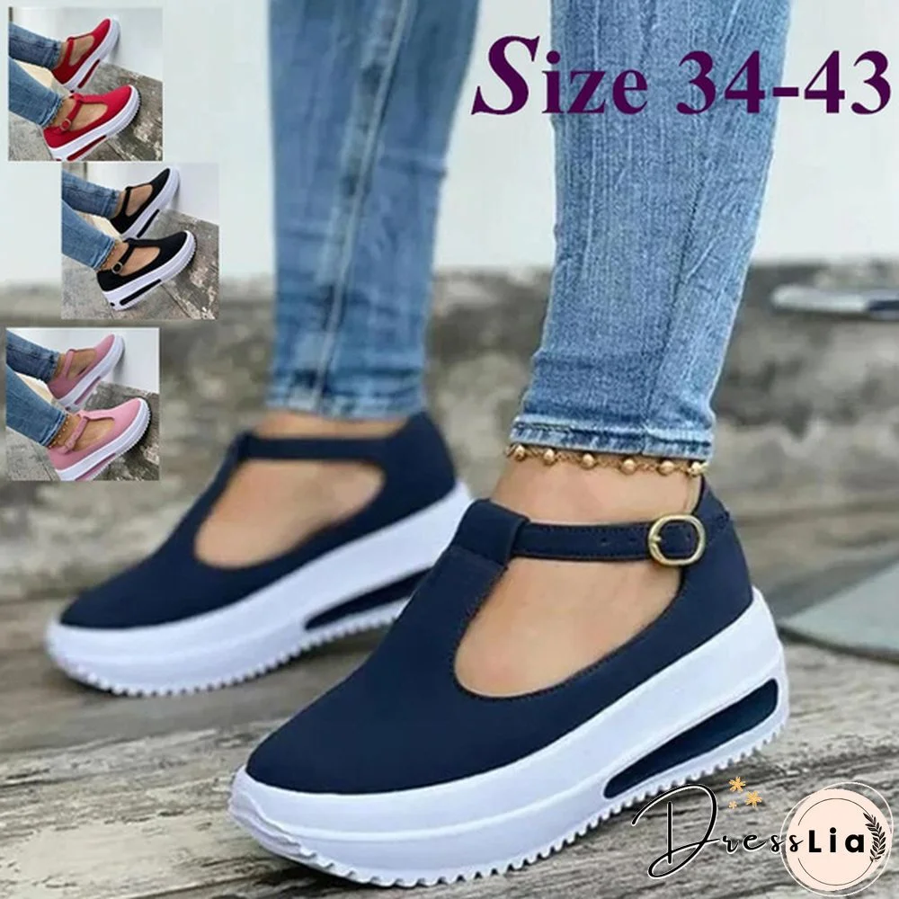 Ladies Wedge Slippers High Heel Buckle Ankle Sandals Women's Fashion Shoes Casual Decorative Rubber Sole Sandals 34-43