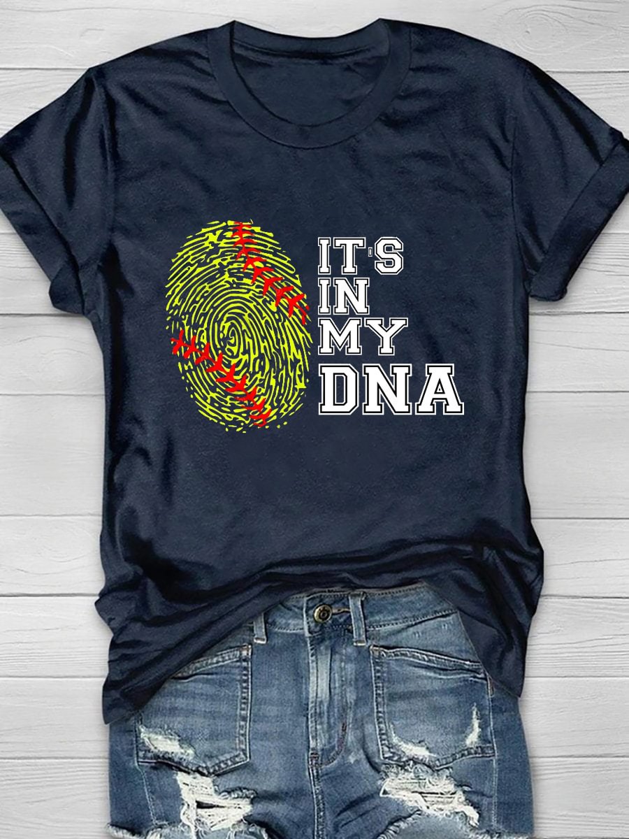 Softball Is In My DNA Print Short Sleeve T-Shirt