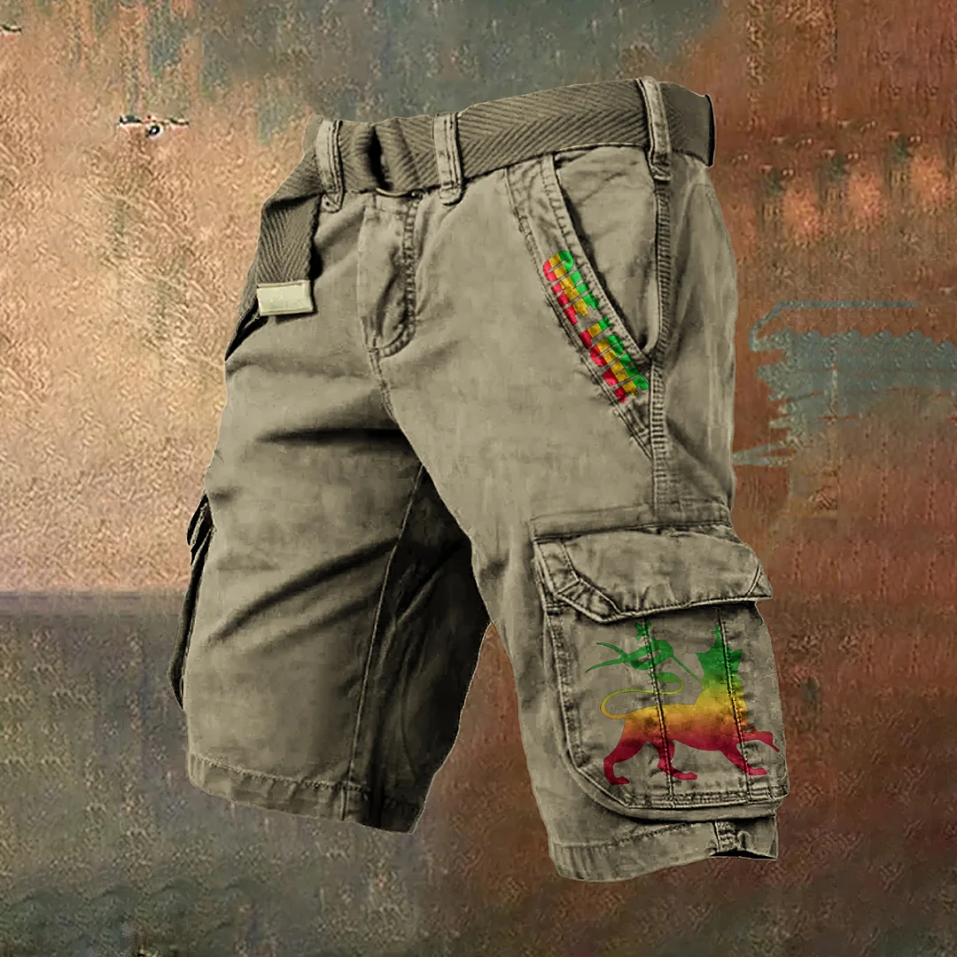 Retro Reggae Lion  One Love Art Print Men's Cargo Shorts