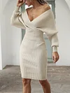 V-Neck Batwing Sleeves Long Sleeve Sexy Slim Skirt Two-Piece Suit