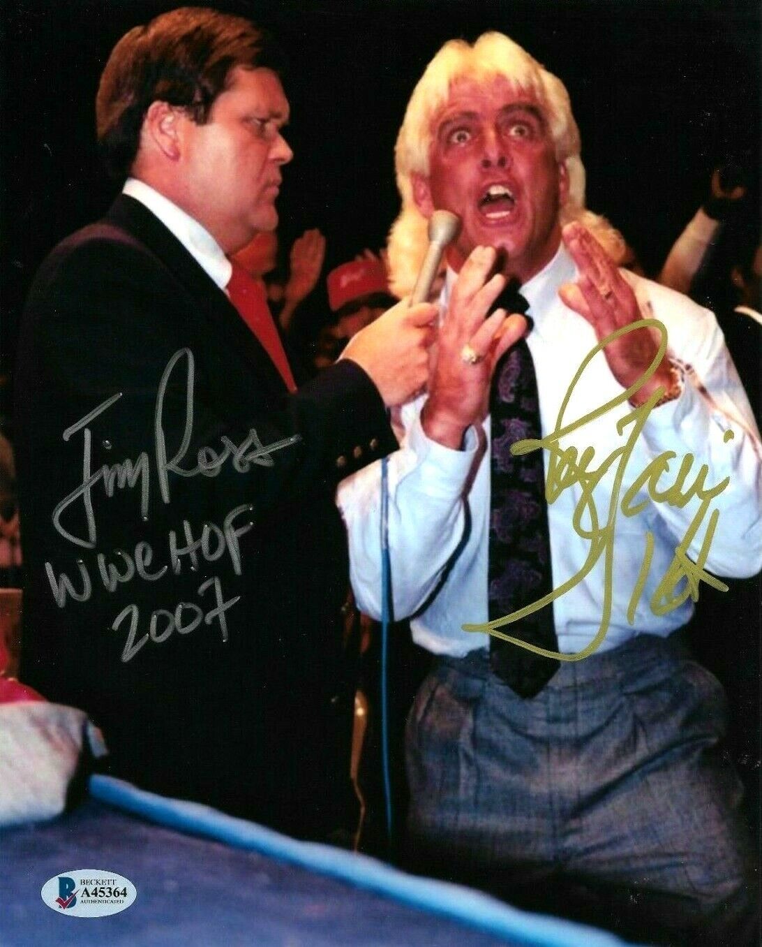 WWE RIC FLAIR AND JIM ROSS HAND SIGNED 8X10 Photo Poster painting WITH BECKETT LOA RARE 1