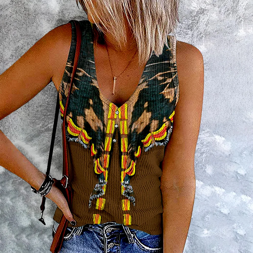 African Tribal Style Splicing Painting Printed Tank Top