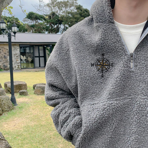 Men's Vintage Casual Print Loose Plush Sweatshirt