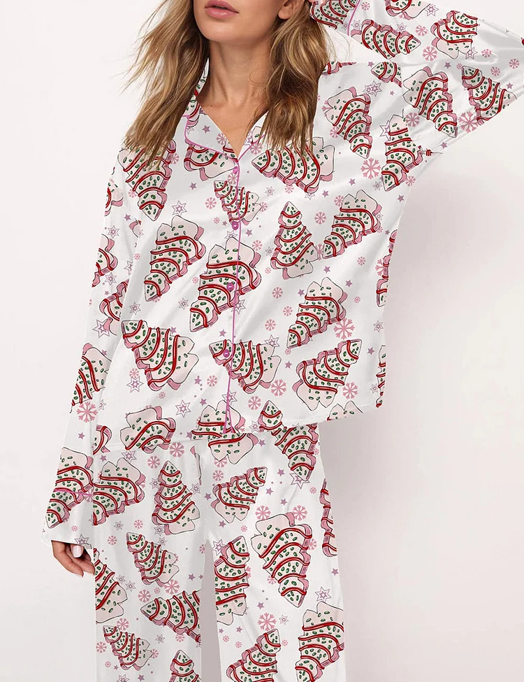 Women's Christmas Tree Cake Long Sleeve Pajama Set