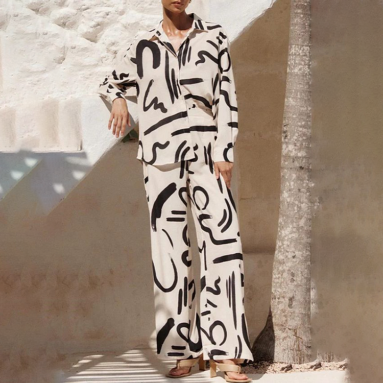 Fashion Line Printed Shirt Two Piece Set