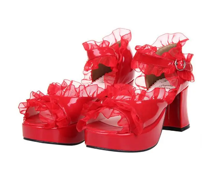 VCshoes Woman Mori Girl Lolita Cosplay Shoes Lady High Thin Heels Pumps Women Princess Dress Sandals Lacework 46