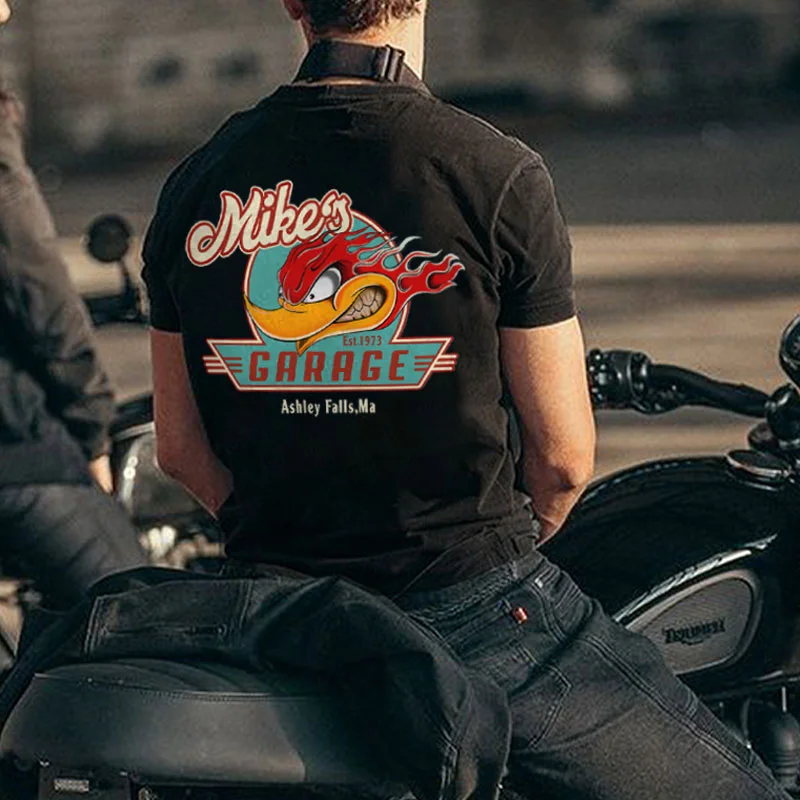 MIKE'S GARAGE Hot Rod Bird Black Print T-shirt