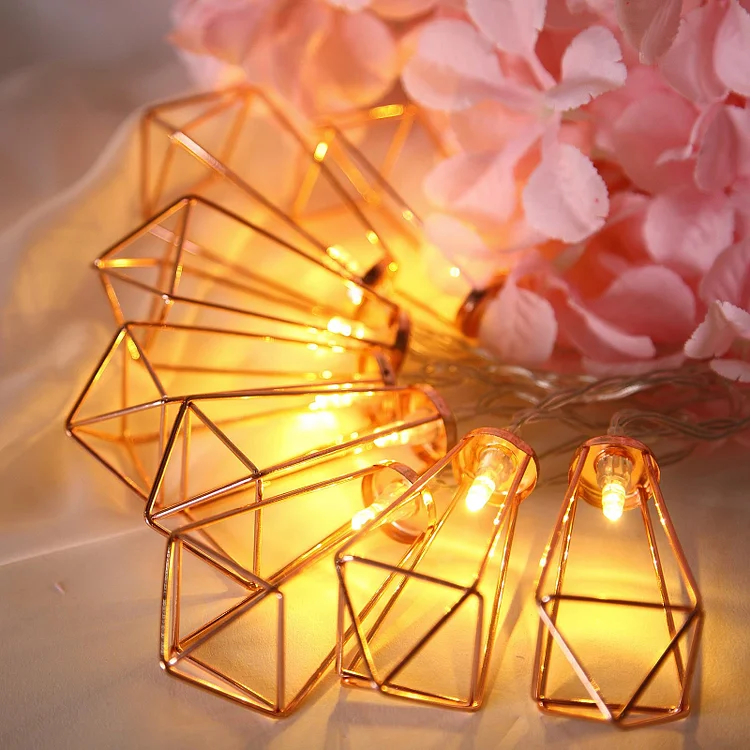 Rose Gold Geometric Prism Battery Operated 20 LED String Lights, Warm White Garland Light 5ft
