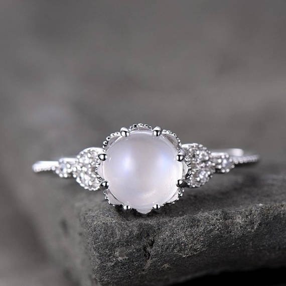 UsmallLifes King Women Vintage Moonstone Ring Water Droplets Semi-transparent High-grade Rings US Mall Lifes