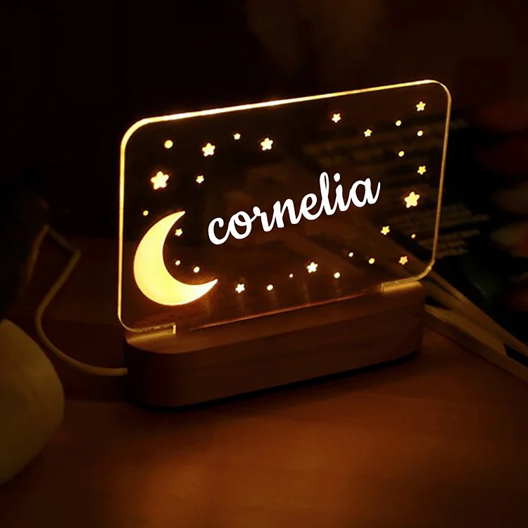 Personalized Name Moon and Stars Pattern Acrylic LED Night Lights 