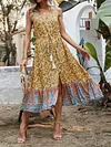 V-Neck Sleeveless Floral Print Split-Front Loose Midi Dress