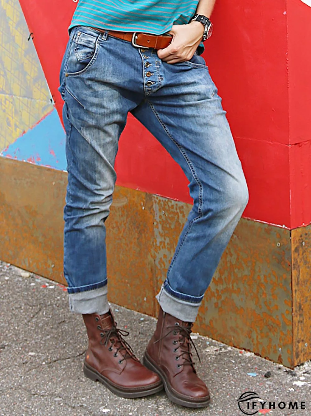 Button Down Pockets Denim Pants Jeans | IFYHOME