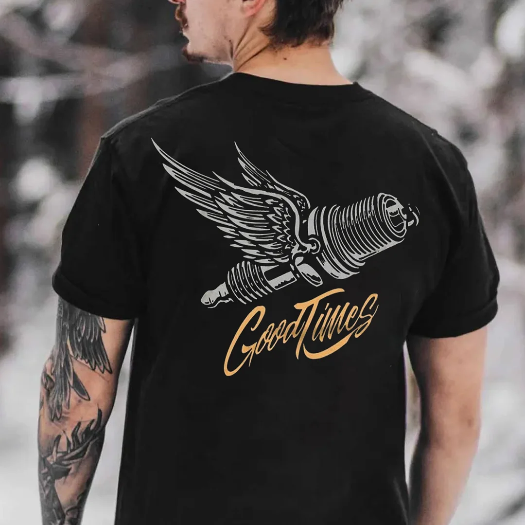 GOOD TIMES Spark Plug With Wings Print Men's T-shirt