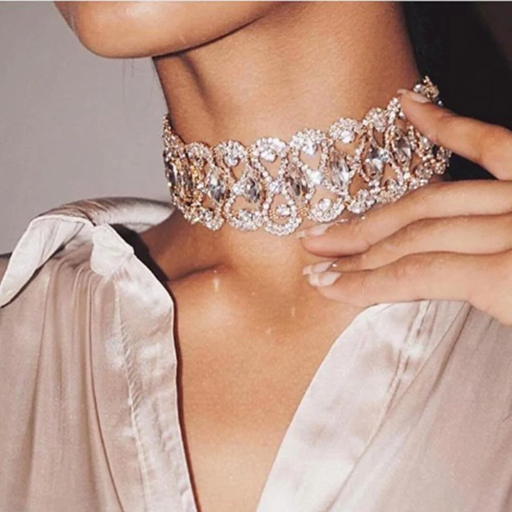 Luxury Flower Big Rhinestone Choker Necklace for Women