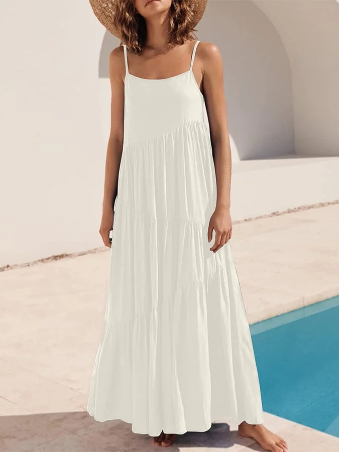 Women's summer solid color suspender dress