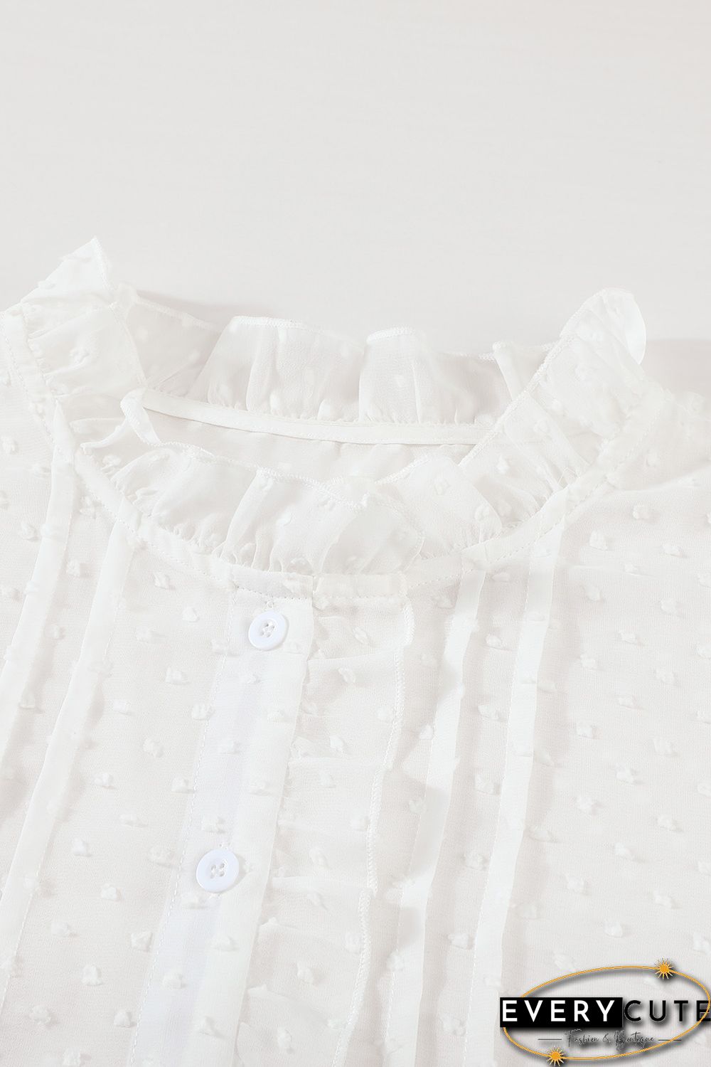 White Polka Dot Ruffled Buttoned Shirt