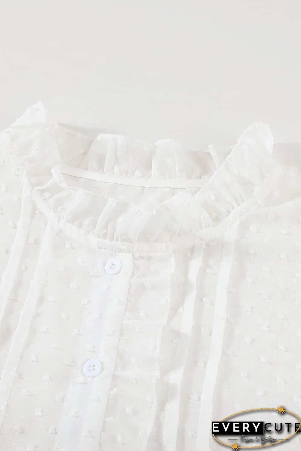 White Polka Dot Ruffled Buttoned Shirt