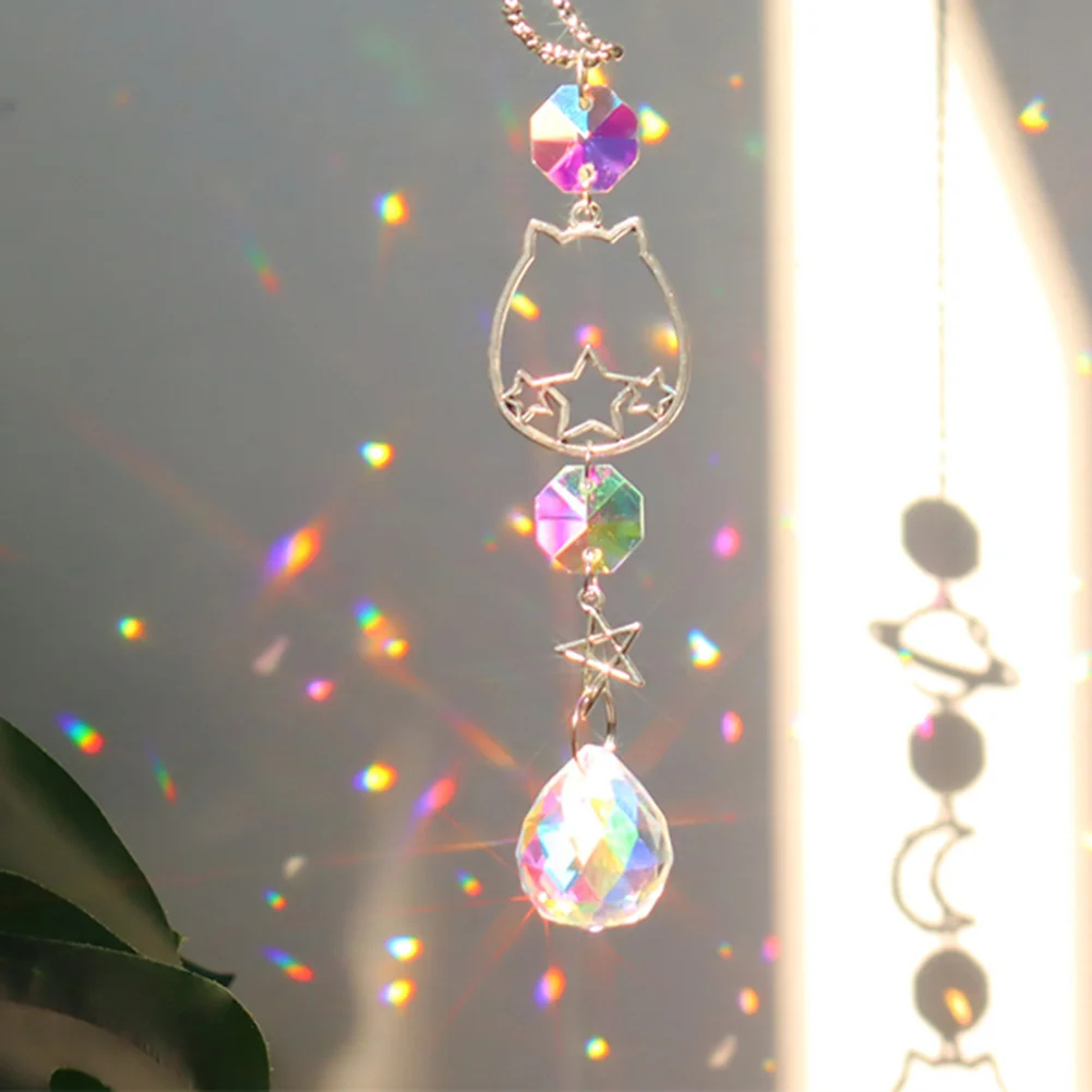 Crystal Wind Chime Prism Catchers Ornament Curtain Home Garden Pendant (D)