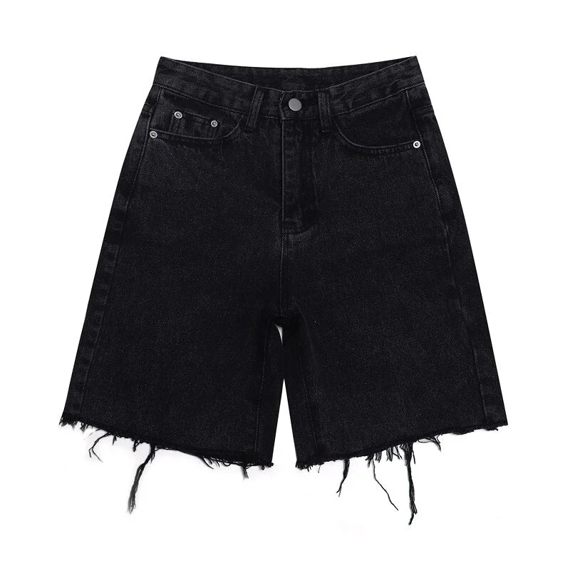Bornladies Women Short Jeans Summer Streetwear High Waist Half Length Denim Trousers Casual Vintage Baggy Straight Short Pants
