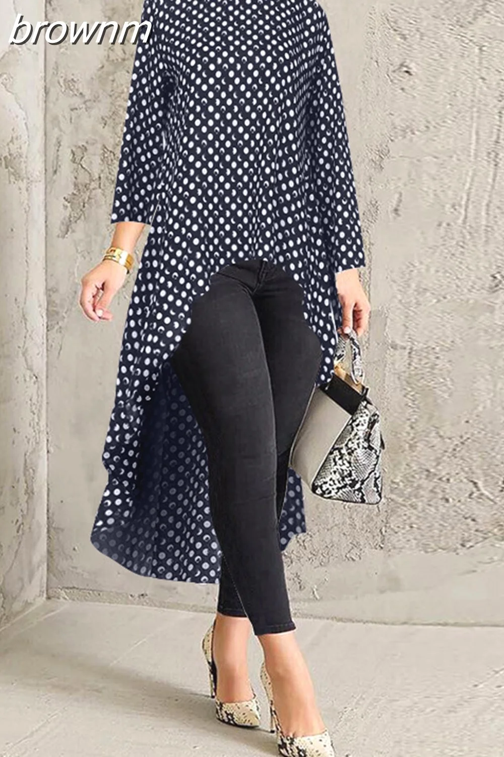 brownm Polka Dot Girl&#39;s Blouse Nine Quarter Sleeve Casual Top Swallow Tail Islamism Blouses for Muslim Women Many Colors