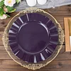 10 Pack | 11" Purple Hard Plastic Dinner Plates with Gold Ruffled Rim, Large Heavy Duty Disposable Dinnerware