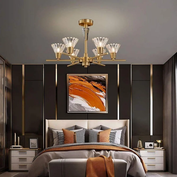 6-light LED Glass Copper Modern Ceiling Lights Flush Mount Lighting - Appledas