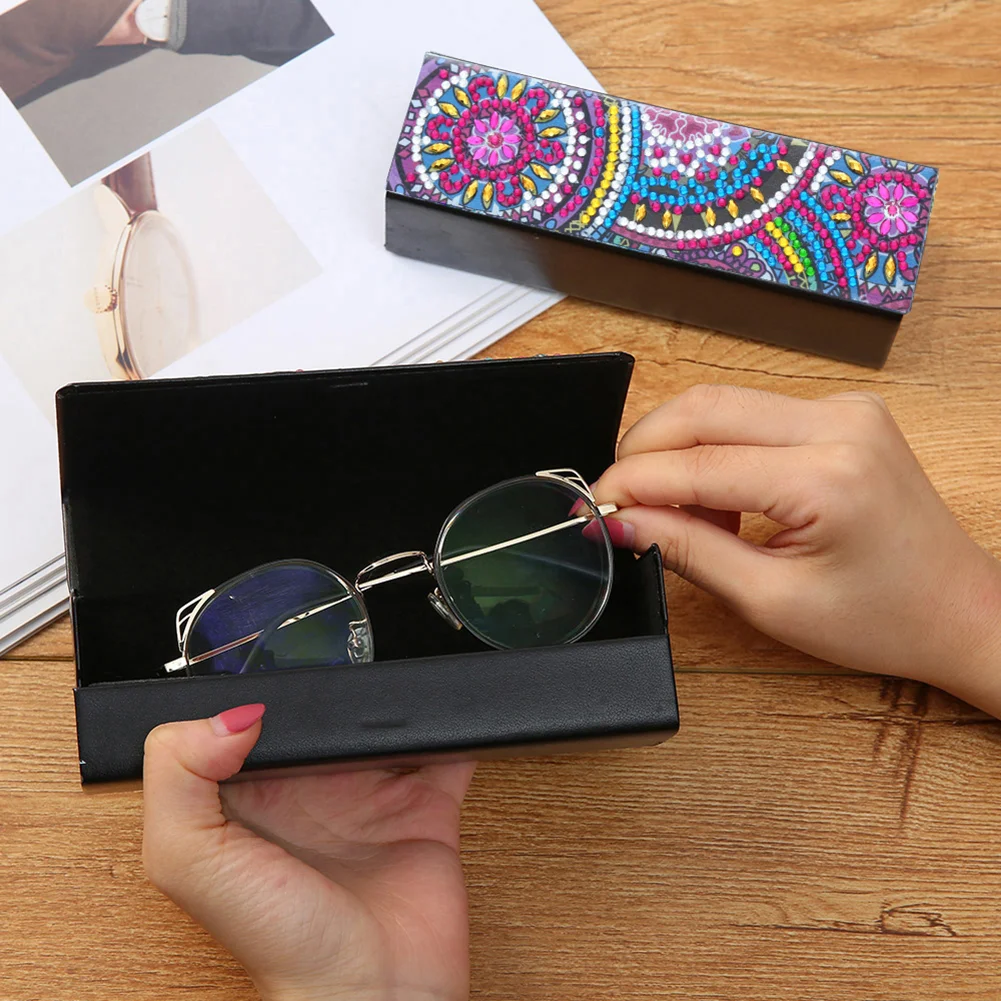 DIY Diamond Pinting Leather Eye Glasses Storage Box Sunglasses Organizer