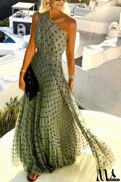 MidiSono - Dot Print One Shoulder Maxi Dress