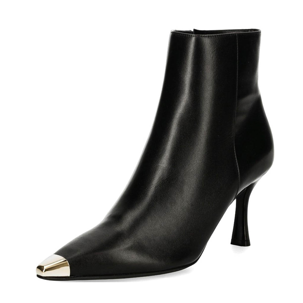 Black Vegan Leather Snip Toe Spool Heel Zipper Booties for Women Nicepairs