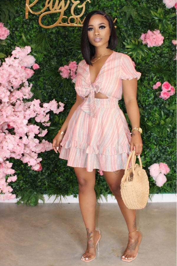 Knotted Floral Printed Ruffled Dress
