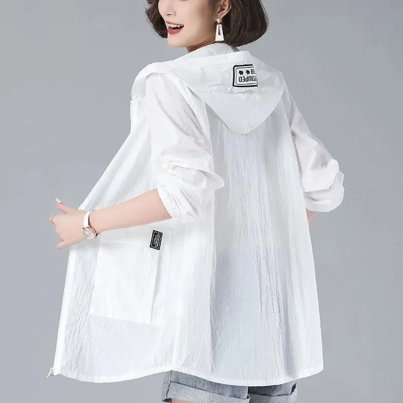 2023 New Summer Thin Coat Women's Jacket Sun Protection Clothing Fashion Loose Long Hooded Jacket Female Outerwear