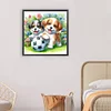 Zwei Hunde im Gras und Fußball - Rundbohrer Diamantmalerei - 30*30cm
