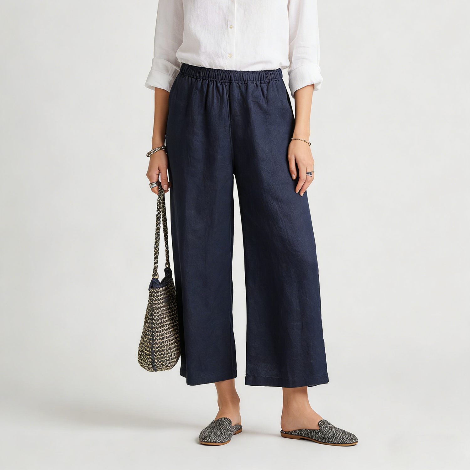Women's Linen Pants 7/8 Length with Elastic Waist REAL SILK LIFE
