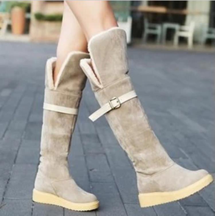 VCSHOES Round Head Flat Knee-High Snow Boots