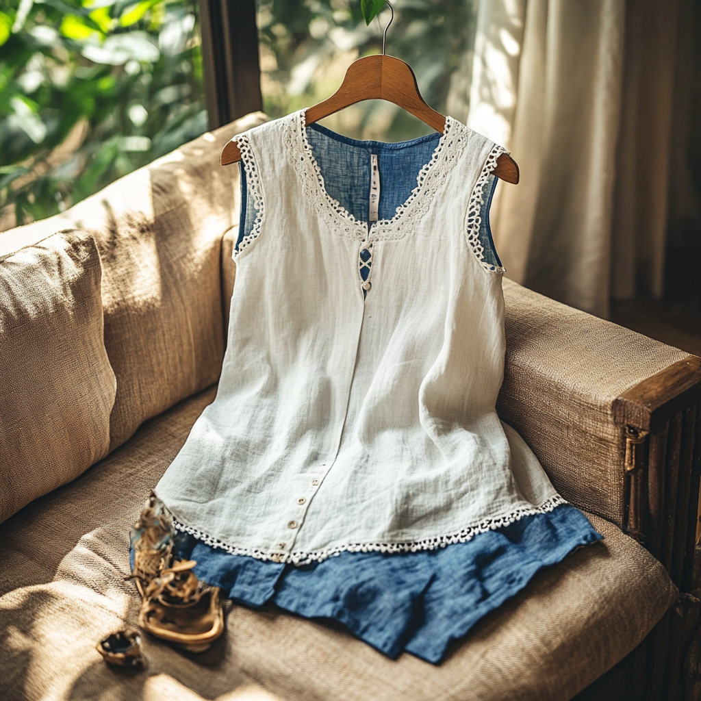  Elegant Lace-Trimmed Denim Vest for Casual Elegance