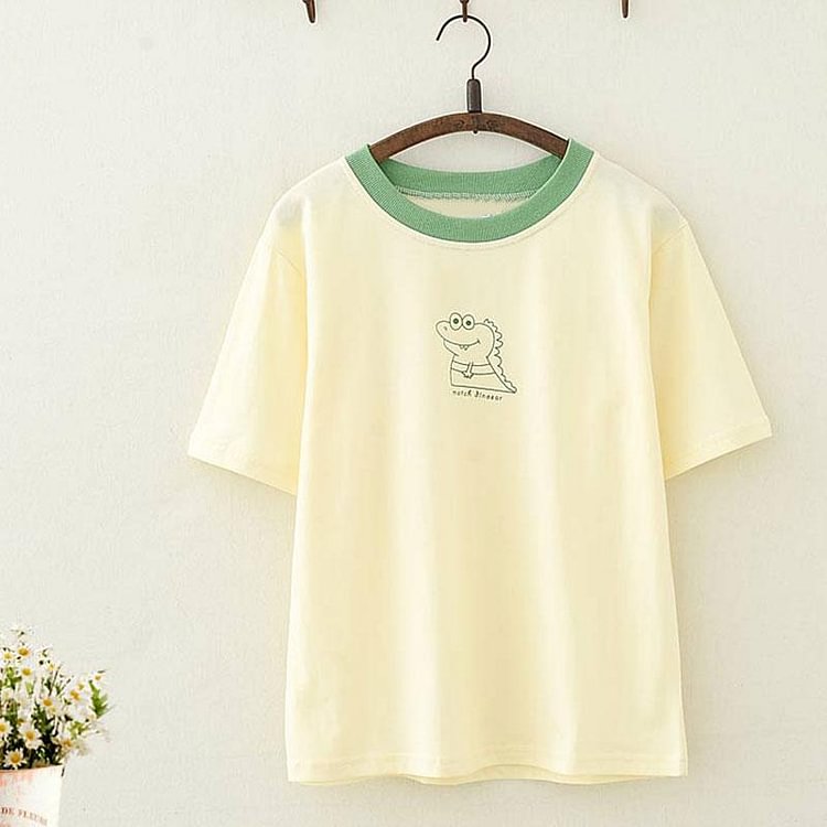 Little Dinosaur Letter Pug Bus Print T-Shirt - Modakawa Modakawa