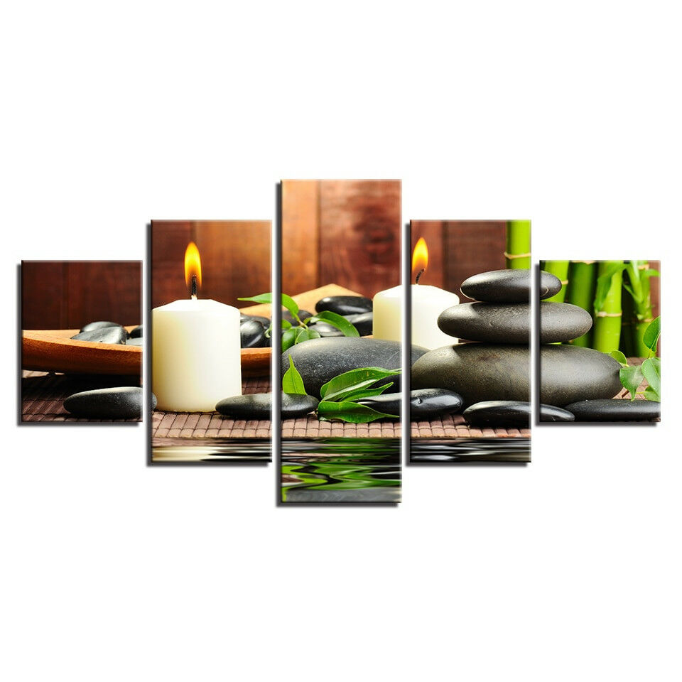 Candle Spa Massage Carnation Aromatherapy 5 Pieces Modular Wall Art Canvas Posters Paintings for Living Room Home Decor Pictures