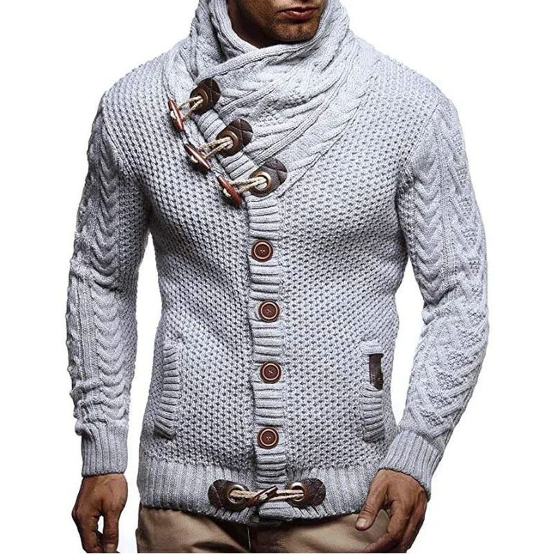 Wongn Wongn And Winter Men's Slim High Neck Single Breasted Cardigan Plus-Size Long Sleeve Knit Sweater Men's Wear